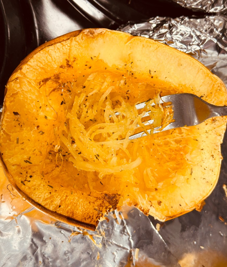 Picture of cooked spaghetti squash.