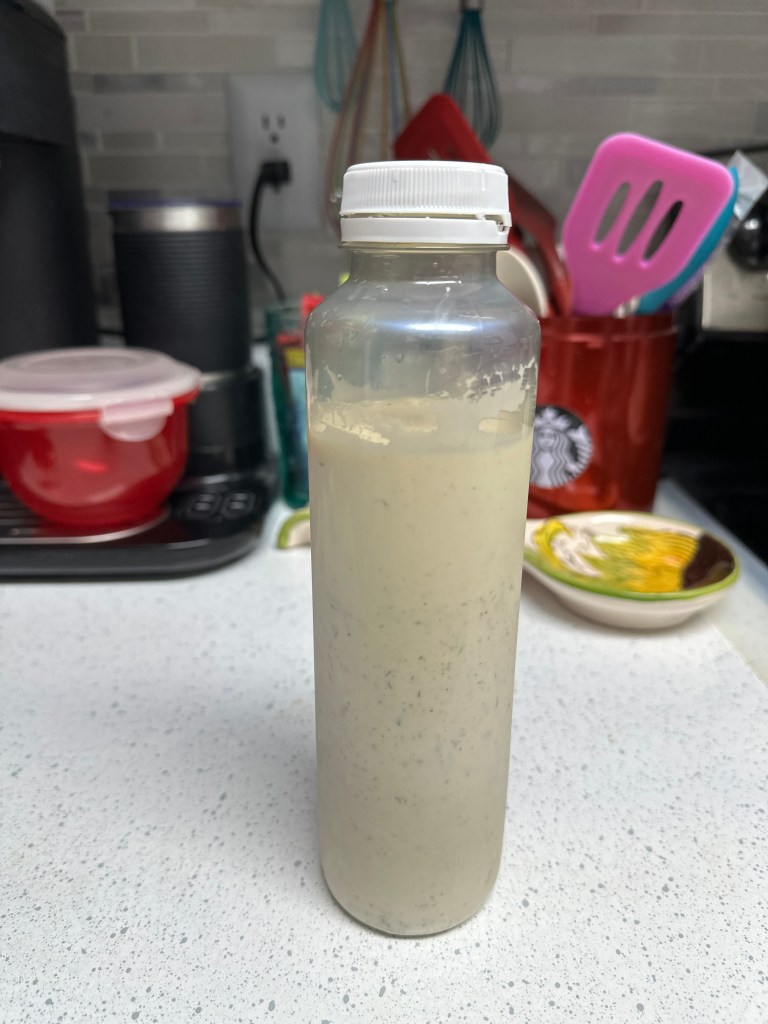 Bottle of homemade dressing.